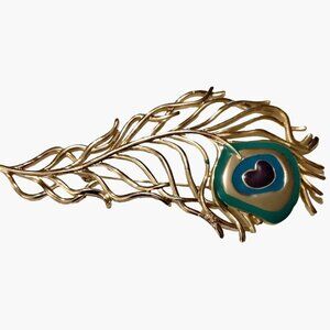 CM Jent Peacock Feather Brooch Pin 4 Inch Elegant Vintage Statement Runway